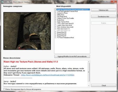 Visualizzazione della lista di mod disponibili.