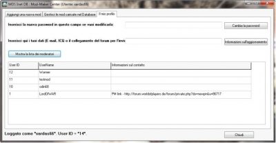 Interfaccia di gestione del profilo.