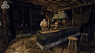 Flint al bancone nella sua taverna