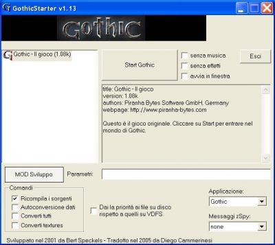 Avvio della compilazione tramite il programma Gothic Starter